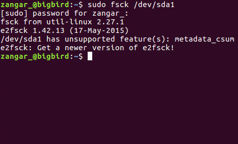 Ошибка при проверке раздела Get a newer version of e2fsck!