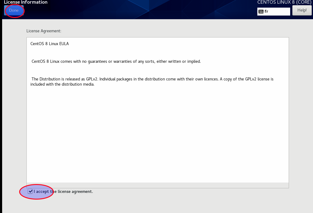 Примите лицензионное соглашение centos 8