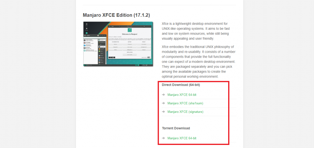 Get Manjaro - страница загрузки