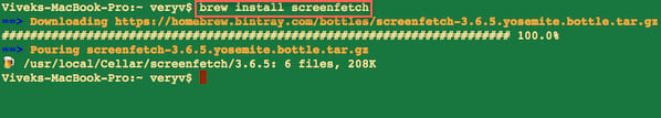 Рис.02: Установка screenfetch с помощью команды brew