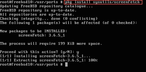 Рис.03: Установка FreeBSD screenfetch с помощью pkg