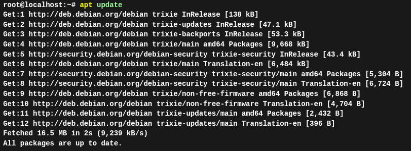 Обновление системы Debian 13