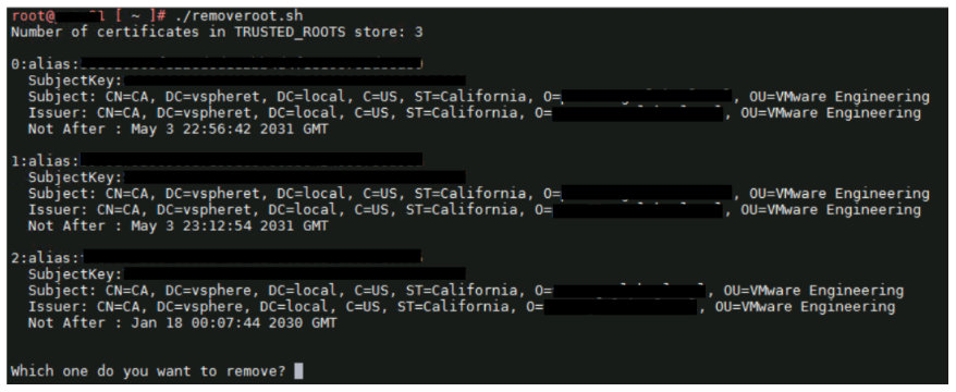 Удаление CA-сертификатов из TRUSTED_ROOTS в vCenter