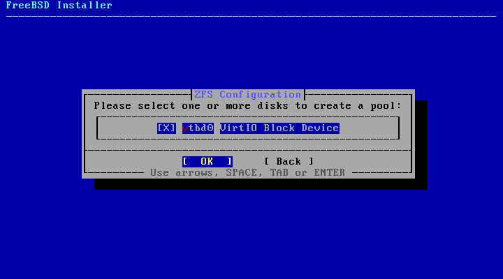 Select Disk for ZFS Выбор диска для установки FreeBSD
